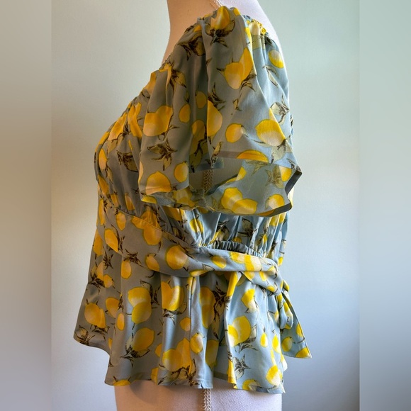 Derek Heart Pastel Blue with Lemon Print Off-The-Shoulder Blouse - Picture 7 of 9